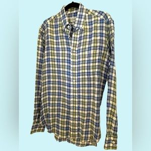 Men’s Gitman Bros. Plaid Blue and Green Linen Oxford Shirt